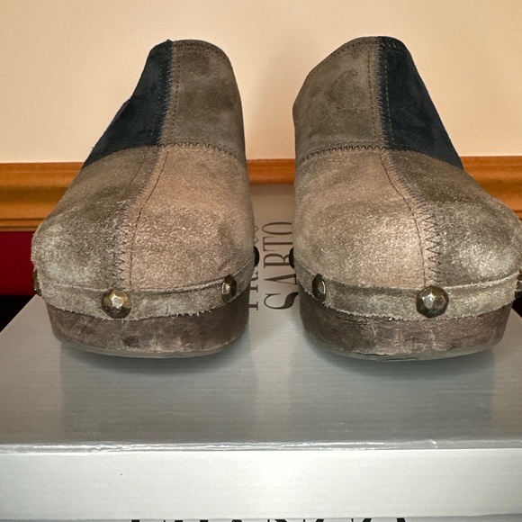 WOMEN'S FRANCO SARTO SUEDE CLOG/ MULES DARK BROWN/NAVY BLUE SIZE 7M - Picture 4 of 9